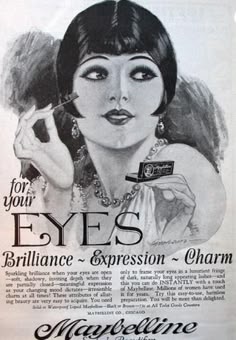 1920s Lashes, 1920s Eyelashes, 1920s Mascara, 1920 Lashes, Maybelline 1920, 1930s Mascara, 1920s Makeup Ads, 1920s Lipstick Ad, 1920s Beauty Advertisements