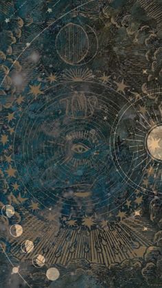an artistic painting with stars and moon shapes