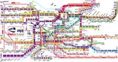 a subway map with all the different colors and lines on it's sides, as well as numbers