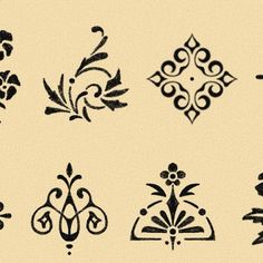an assortment of black and white ornamental designs