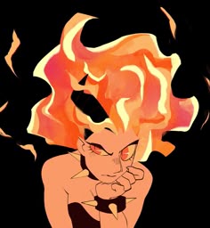 an anime character with orange hair and black eyes, holding her hand to her face