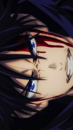an anime character with blue eyes and black hair