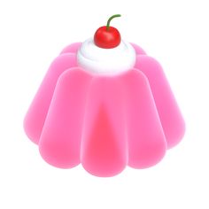 a pink cake with a cherry on top and white frosting in the shape of a jelly