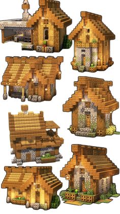 several different types of houses made out of wood