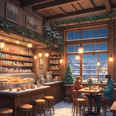 Cozy Cafe on a Christmas evening serving coffee