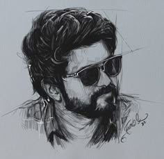 a drawing of a man with sunglasses on
