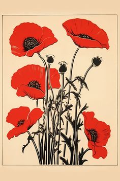 vintage poppy flower wall art print #countrysidefloral #houseplantprint #poppywallart #redpoppyposter