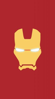 the iron man logo is shown on a red background with white light coming from his eyes
