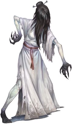 a drawing of a woman dressed in white and holding her hands out to the side