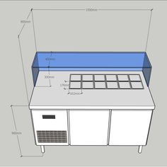 a drawing of an oven with measurements for the top and bottom drawers on each side