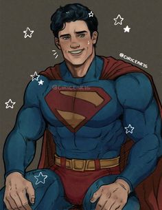 a man in a superman costume sitting on top of a chair with stars around him