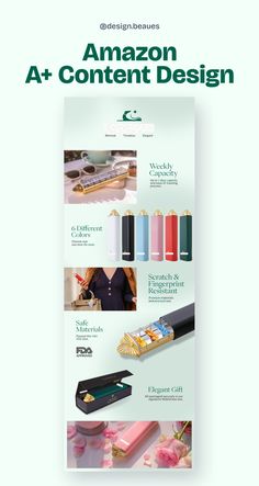 an advertisement for a cosmetics brand with the words,'amazon content design'on it