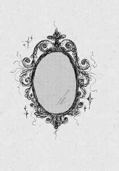 a drawing of a mirror with an ornate frame