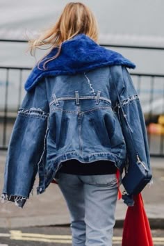 Dreamy in denim! Check out what is trending this season.. Diy Denim Fashion Inspiration, Deconstructed Jeans Outfit Ideas, Casual Reworked Denim Jacket For Winter, Distressed Recycled Denim Outerwear For Fall, Levis Altered, Reworked Jeans Street Style, Deconstructed Jean Jacket, Deconstructed Denim Jacket, Urban Recycled Denim Outerwear With Pockets