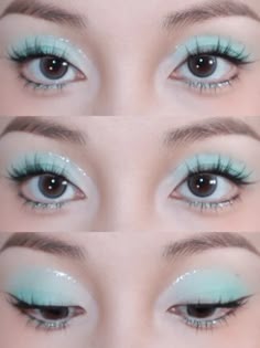 Mint green eye makeup. Mint Make Up, Mint Green Eye Makeup, Soft Green Makeup, Mint Eye Makeup, Mint Green Eyeshadow Looks, Aquamarine Eye Makeup, Navy Eyeliner Green Eyes, Pastel Green Makeup, Mint Green Eyeshadow