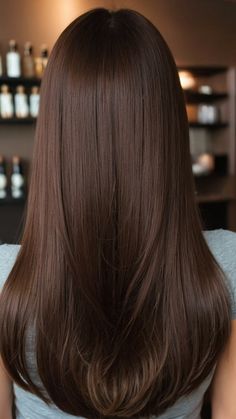 Achieve stunning rich dark chocolate brown hair with beautiful brunettes balayage short dimensions and a chic short bob Enhance your look with caramel balayage highlights for pale skin tones Discover the perfect color formula for medium-length hair featuring curtain bangs Chocolate Brown Hair Color Long Hair, Long Hair Chocolate Brown, Chocolate Brown Hair Gloss, Caramel Brown Hair Straight, Brown Chocolate Hair Color Caramel, Rich Brown Hair Gloss, Warm Chocolate Brown Hair Rich Brunette Dark Caramel Highlights Straight, Chocolate Brown Hair Color Straight, Straight Chocolate Brown Hair