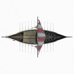 an upside down view of a boat in the water with multiple poles sticking out of it's sides