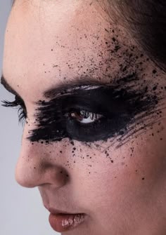 Crow Inspired Makeup, Black Eye Face Paint, Thorn Makeup, Warrior Eye Black, Apocalyptic Makeup, Sfx Black Eye Make Up, Dark Contemporary Dance Makeup, Black Bird Makeup, Black Avant Garde Makeup