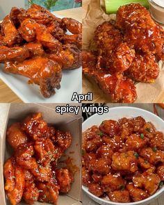 two pictures show different types of wings and the same type of chicken wings in them