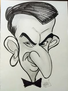 a drawing of a man with a bow tie on his head and an angry face