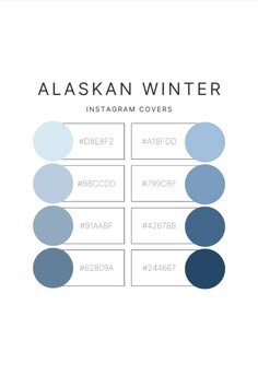 Color palette for Instagram cover; blue color palette; best color palette for winter; blue color palette for posting on social media--Instagram, Facebook, TikTok; with hex number codes