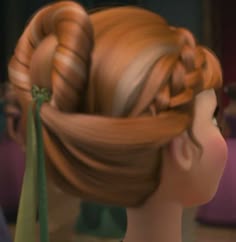 an animated image of a woman with long hair and braids on her head, looking to the side