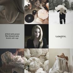 a collage of different images with words and pictures on them, including an image of a woman in the snow