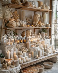 many candles are on display in a shop
