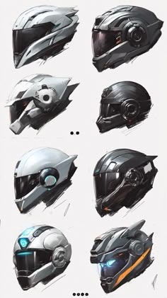several different types of helmets are shown in this graphic style, including the helmet and visor