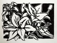 a black and white drawing of flowers