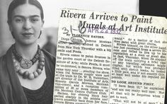 an old photo of a woman holding up a piece of paper that says rivera arves to paint museum art institute