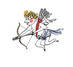 an artistic drawing of a cupid aiming with a bow and arrow in his hand