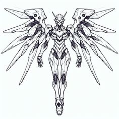 a drawing of an alien creature with large wings