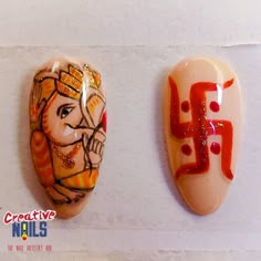 Ganesh Chaturthi Nails, Nail Art Ganesh Ji, Ganpati Bappa Nail Art Designs, Ganpati Nails Design, Garba Nails, Ganesh Chaturthi Nail Art Designs, Ganesh Ji Nail Art Design, Ganpati Bappa Nail Art, Ganpati Nail Art