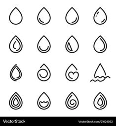 the different types of water drop icons are shown in black and white on a white background