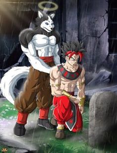 two anime characters standing next to each other