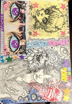 an open notebook with some drawings on it