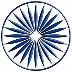 a blue and white starburst design on a white background in the center of a circle
