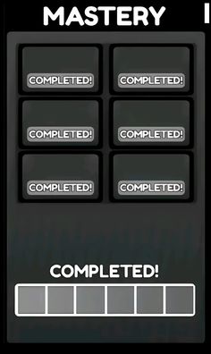 a black and white game board with the words master 1 complete written on it's side