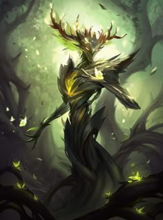 an artistic painting of a tree with leaves on it