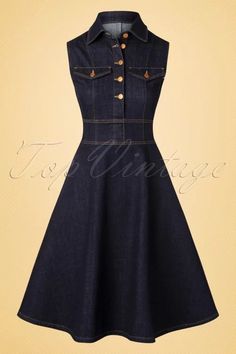 Retro Denim Dress, Retro Denim Dress With Pockets, Retro Denim Dress Style, Vintage Denim Dress Ideas, Fitted Retro Cotton Denim Dress, Retro Fitted Cotton Denim Dress, Retro Fitted Denim Dress With Pockets, Retro Fitted Denim Summer Dress, 60s Denim Dress