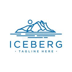 an iceberg logo with mountains in the background