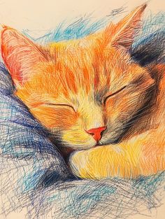 a drawing of a sleeping cat with its eyes closed