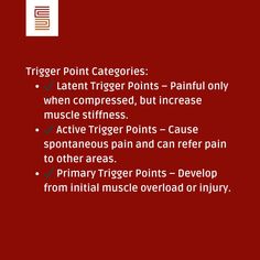Understanding Trigger Points: Types & Their Impact on Pain Management  Trigger points—localized muscle knots—are a major contributor to chronic pain, tension, and restricted movement. Identifying the specific type of trigger point affecting you is essential for effective pain relief and long-term therapy solutions.  Types of Trigger Points & Their Effects: ✔ Latent Trigger Points – Do not cause pain unless pressed but increase muscle stiffness. ✔ Active Trigger Points – Cause spontaneous pain... Referred Pain, Muscle Knots, Trigger Point Therapy, Physical Therapy Exercises, Muscle Pain Relief, Surgery Recovery, Health Tracker, Trigger Points, Support Network