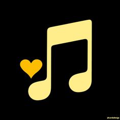 a musical note with a heart on the end and a yellow music note next to it