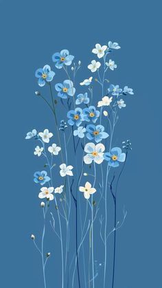 some blue and white flowers on a blue background