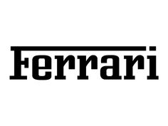 the word ferrari is written in black on a white background