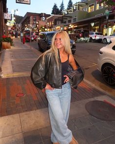 Nyc Fits, Nyc Outfits, New York Outfits, Fest Outfits, Looks Country, Leather Jacket Outfits, Look Di Moda, School Looks