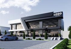 an artist's rendering of a building with cars parked in front