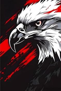 an eagle with red, white and black paint splattered on it's face